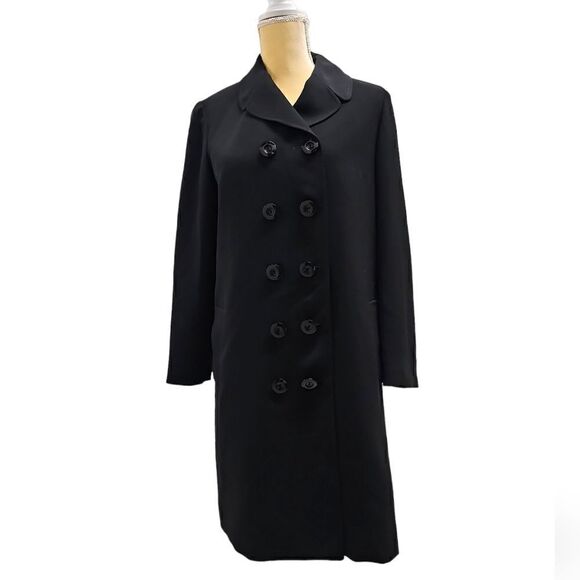 Tahari Double Breasted Dress Jacket Trench Coat,‎ Black, Size 8 - Picture 3 of 10